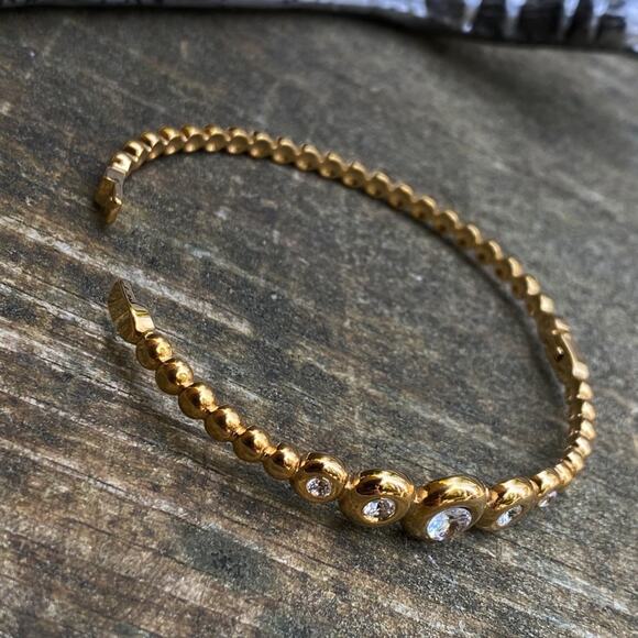 NEW Gold Beaded Bangle Bracelet with Crystal Accents - Picture 7 of 10